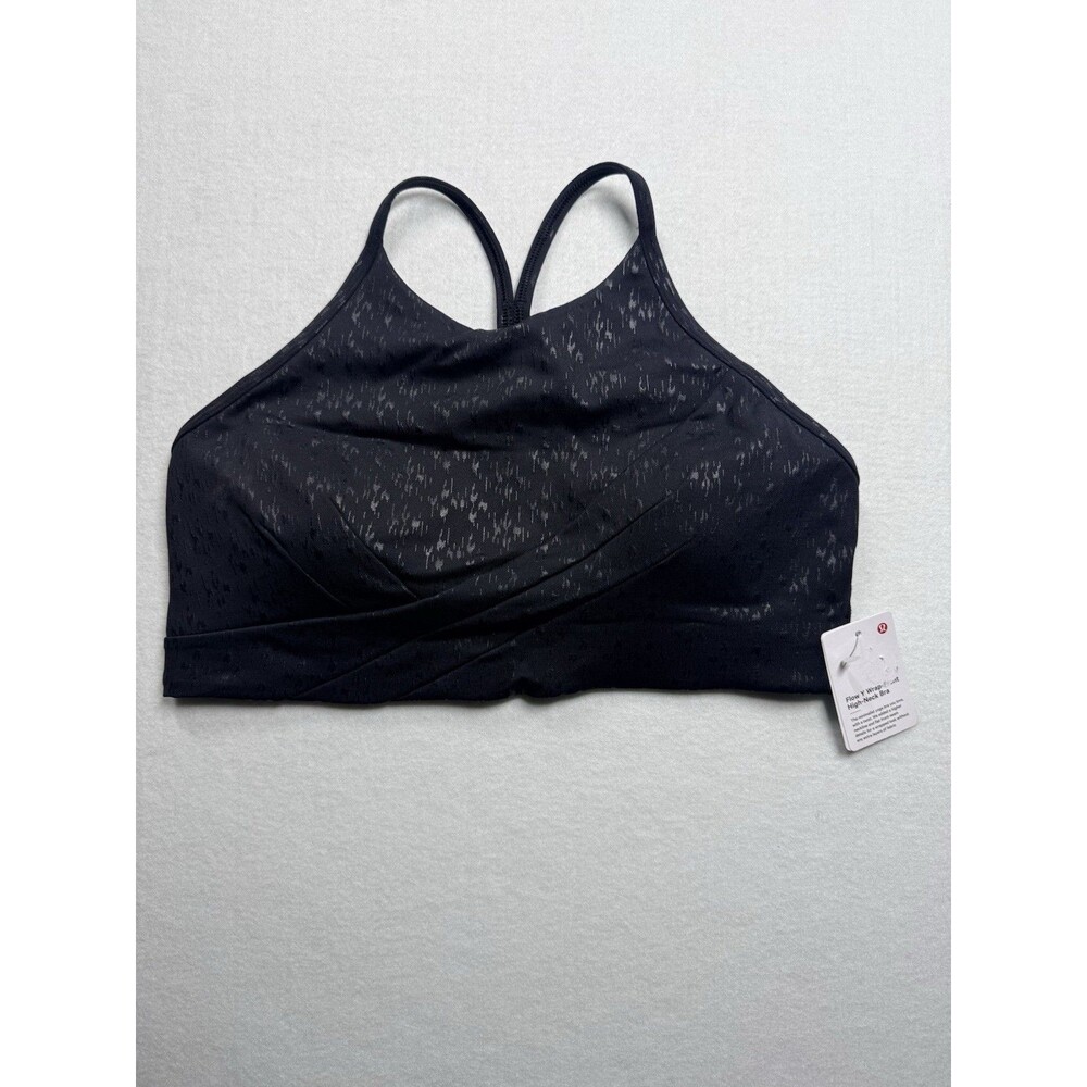 Lululemon Flow Y Wrap-Front High-Neck Bra Size 10 Black MFE1 NWT